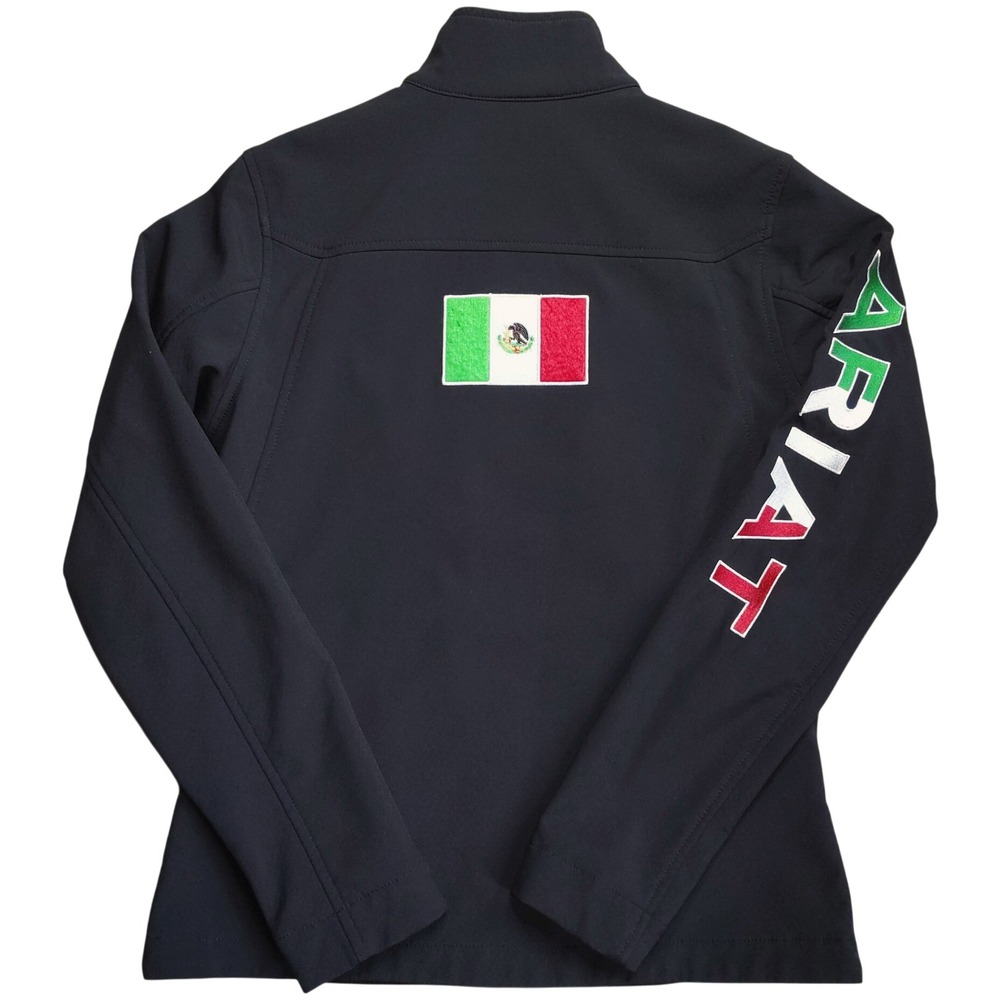 Ariat Classic Team Softshell Mexico Jacket Womens Small Black Flag Embroidered